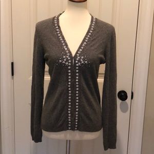 J crew gray cardigan with beads and jewels